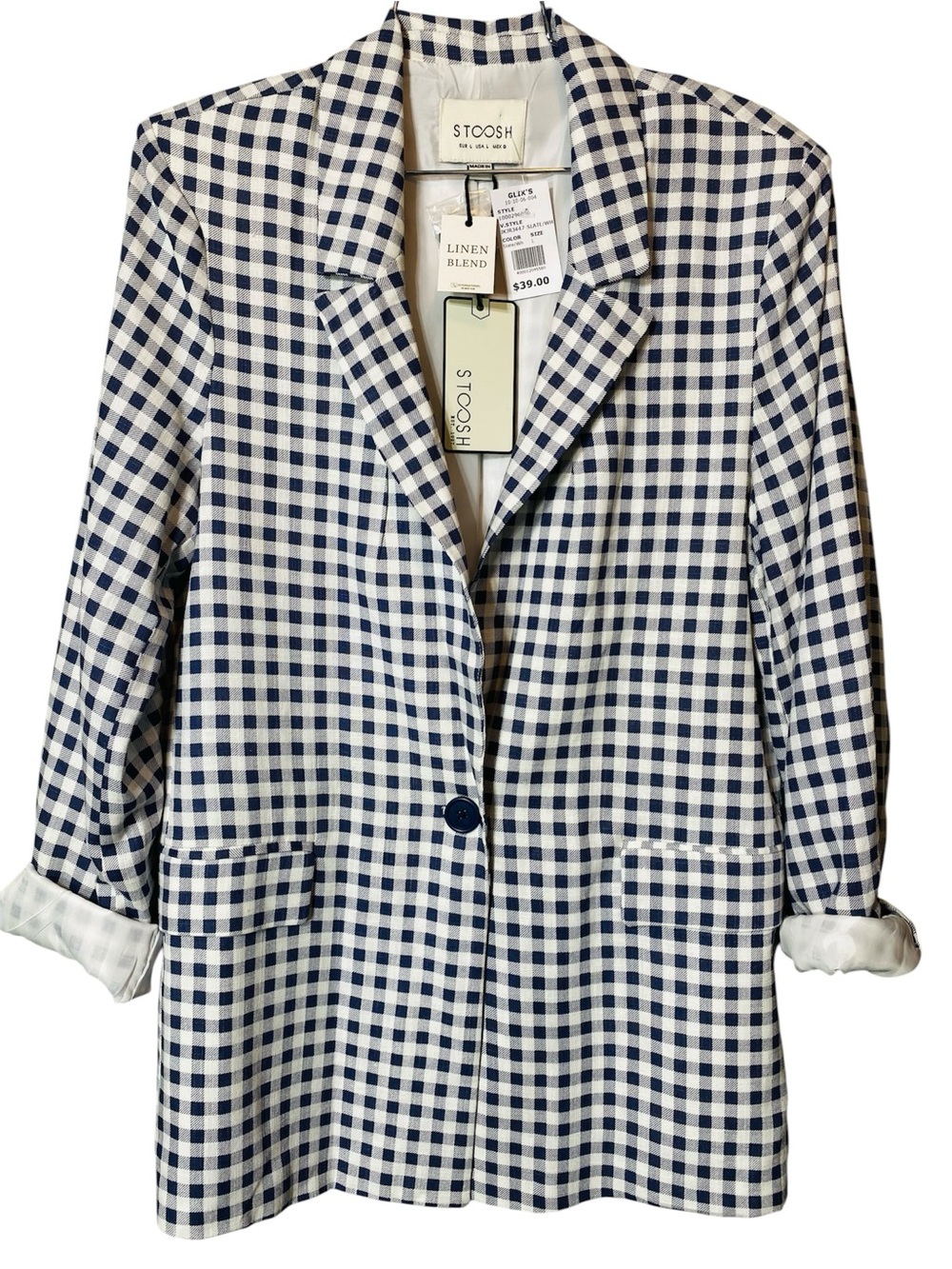 🆕 Stoosh Gingham Linen Blend Blazer Jacket